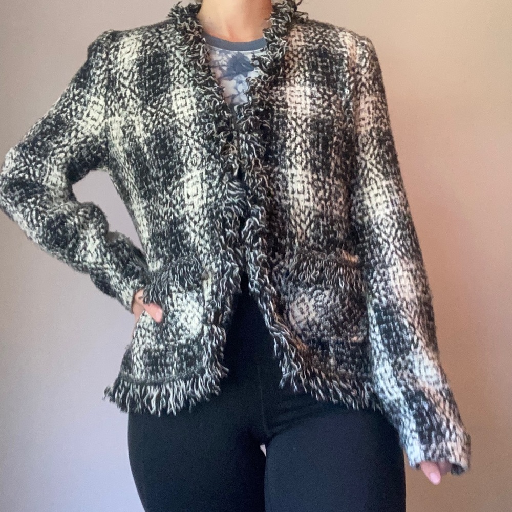 Vintage Structured Gray+ White Plaid Blazer